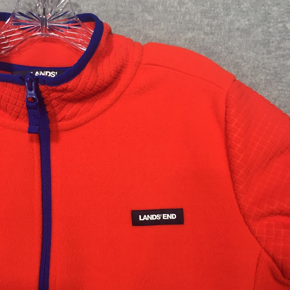 Lands End Womens XL Grid Fleece Full Zip Up Jacket Orange Blue Colorful EUC - Picture 9 of 12